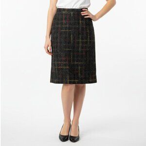Vintage 80s TC Petites Wool Blend Plaid Skirt Black Red Yellow Pencil Knee